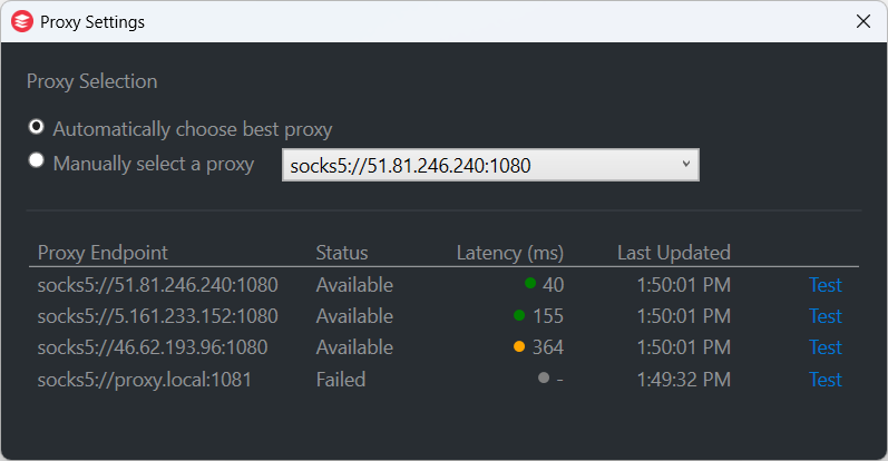 Proxy Settings Dialog